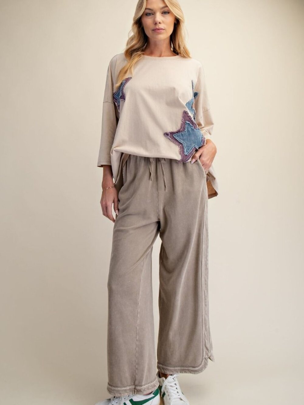 THREE BIRD NEST MINERAL WASHED TERRY KNIT PANTS 100% COTTON